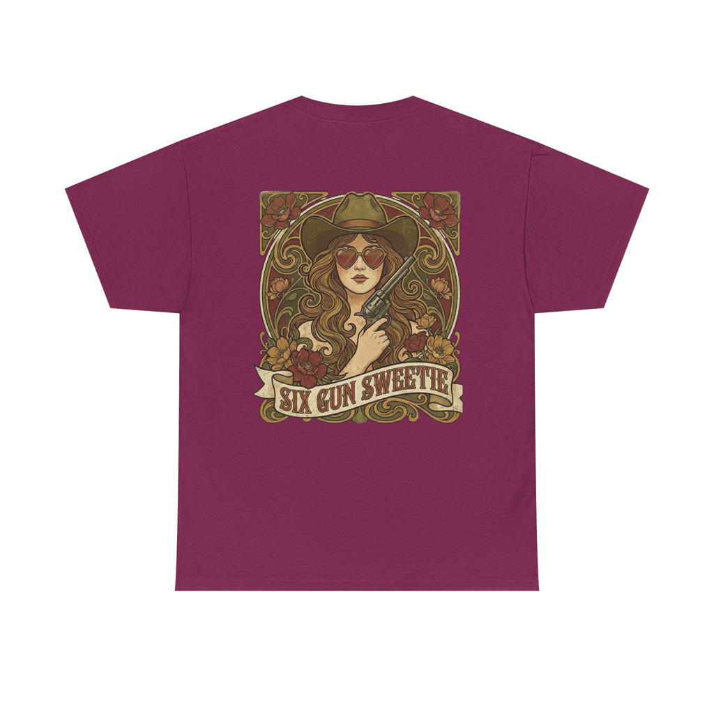 Cowgirl Sweetie Tee — "Six Gun Sweetie" Heart-Sunglasses Wild West Feminist Shirt