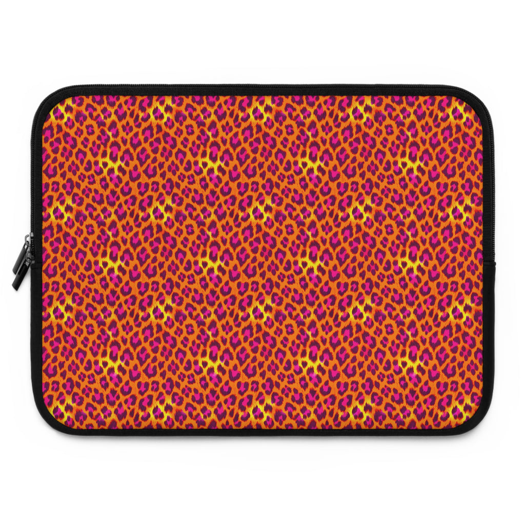 Pink Orange Leopard Print Laptop Sleeve — Bold Animal Print Protective Case