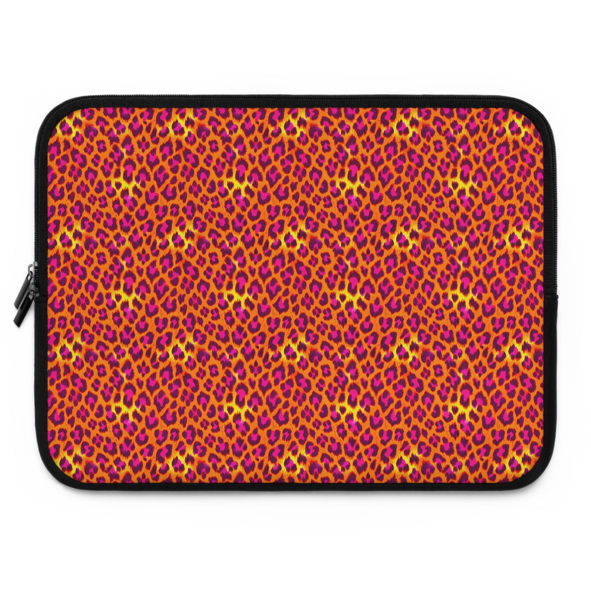 Pink Orange Leopard Print Laptop Sleeve — Bold Animal Print Protective Case