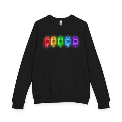 Rainbow Ghosts Unisex French Terry Crewneck Sweatshirt, Halloween Apparel, Casual Wear, Gifts for Friends, Cozy Graphics