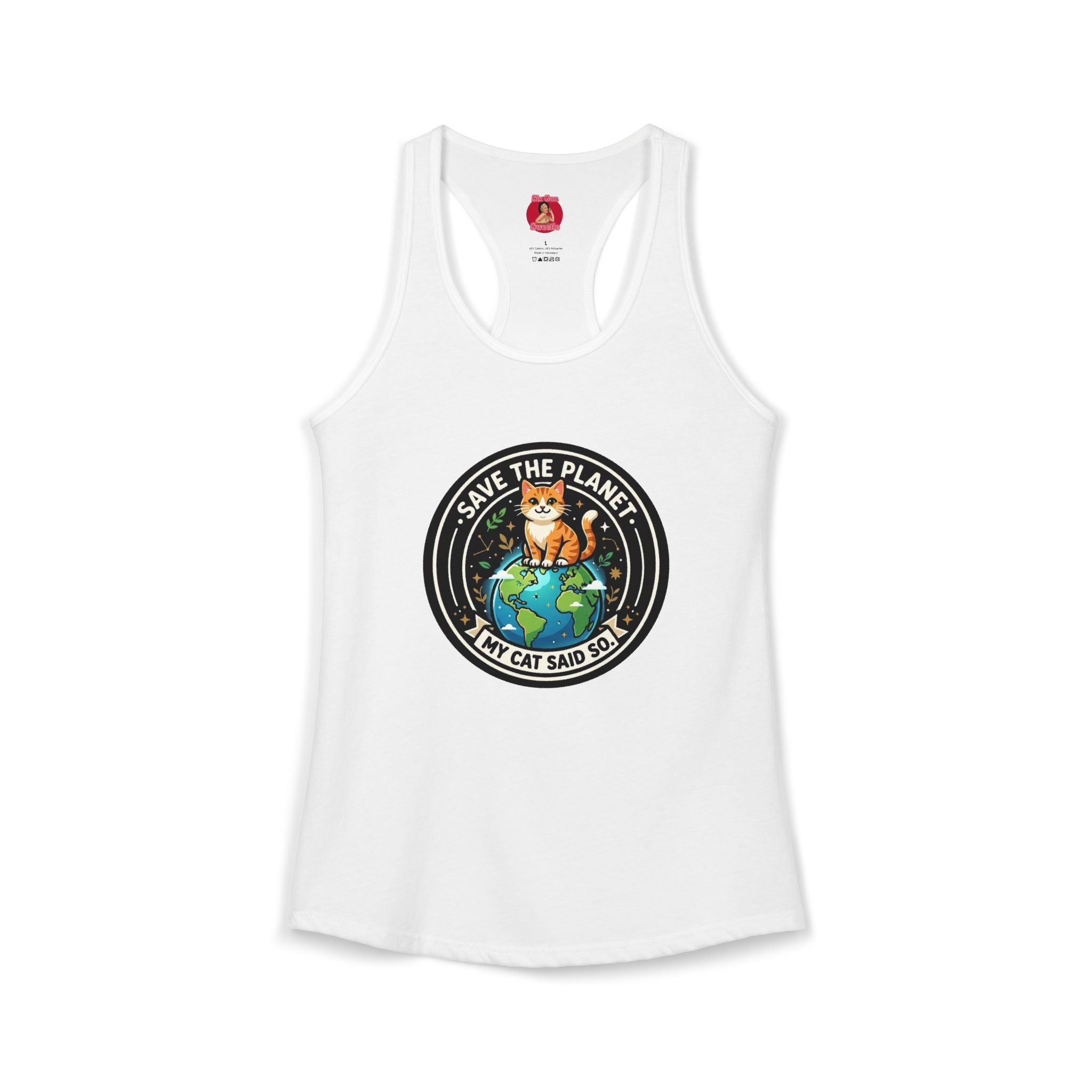 Earth Day Women's Racerback Tank — "Save the Planet, My Cat Says So"
