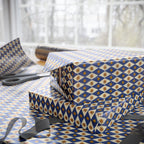 Navy Diamond Star Pattern Wrapping Paper | Geometric Holiday Wrap