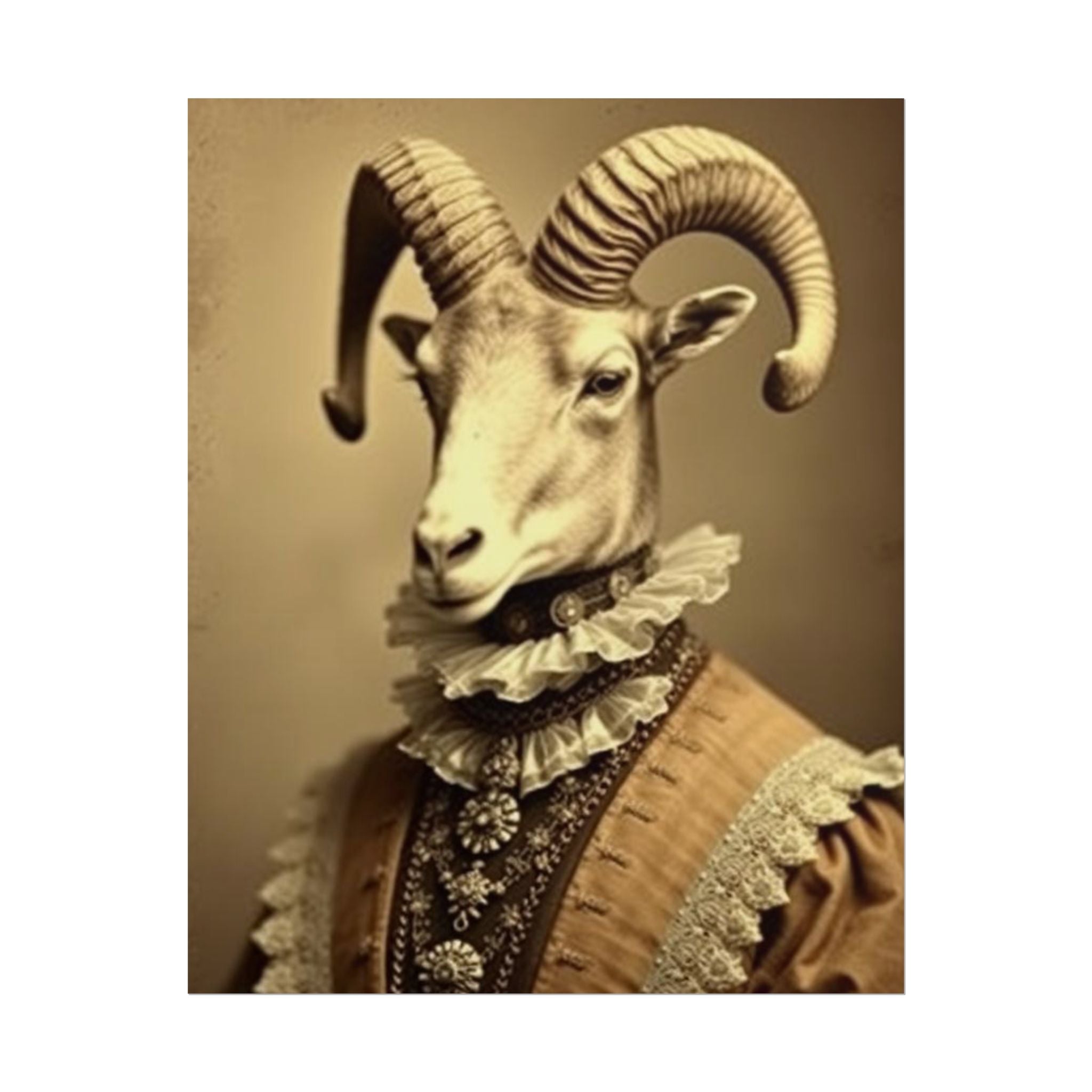 Vintage Ram Portrait Rolled Poster, Unique Wall Art, Animal Decor, Home Aesthetic, Gift for Animal Lovers, Gallery Wall