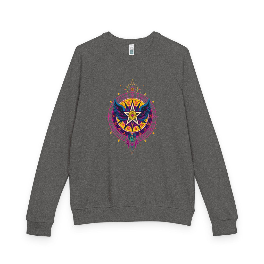 Raglan Crewneck Sweatshirt with Winged Star Rock and Roll Vintage Band Hippie Design
