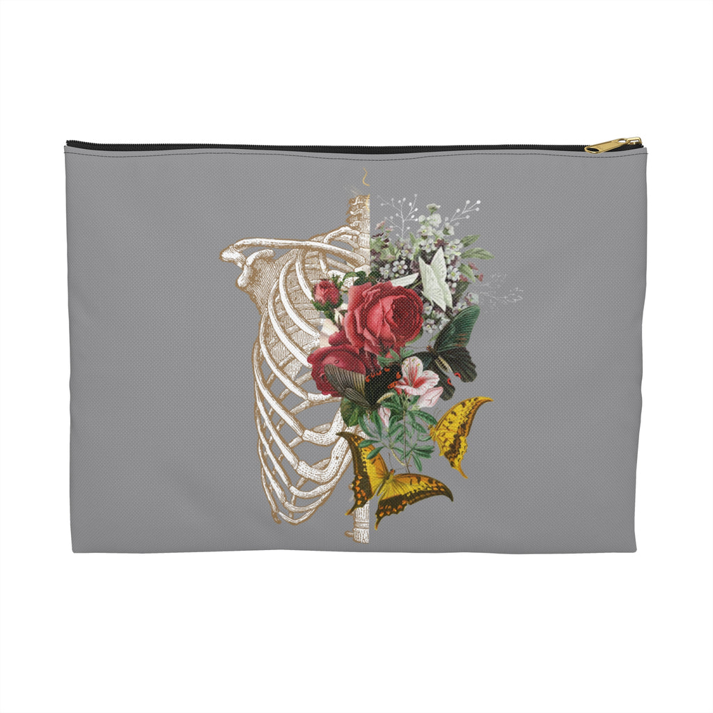 Accessory Pouch - Gothic Paris 1973 Horrorcore Skeleton and Flowers Feminine Surreal Design