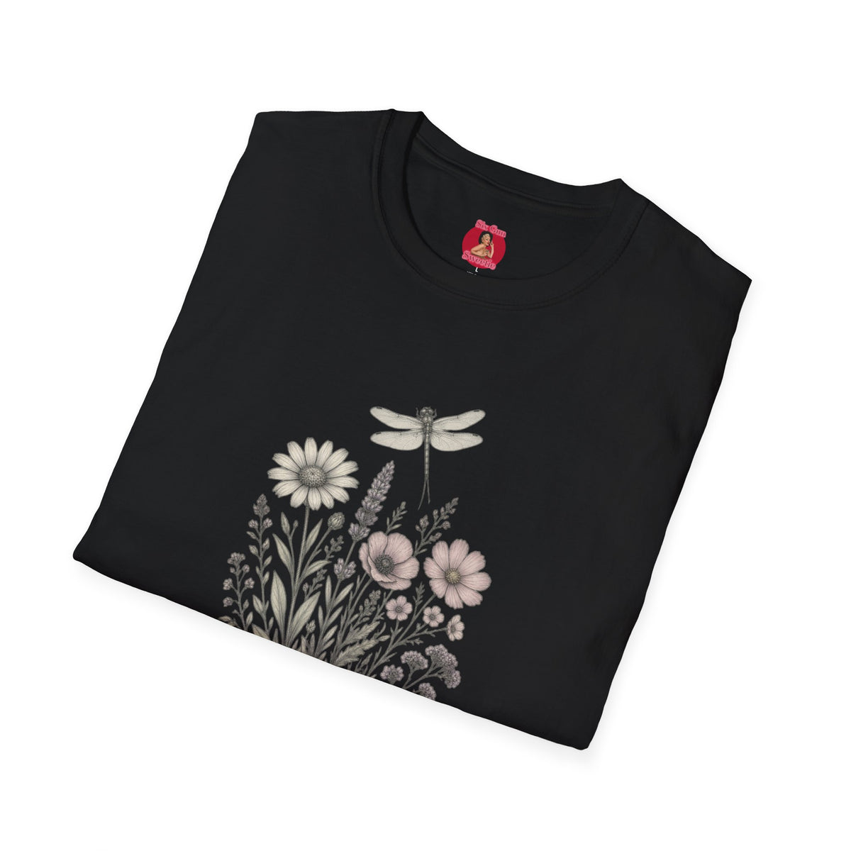 Floral Dragonfly T‑Shirt — 'Chinga La Migra' Script Garden Tee