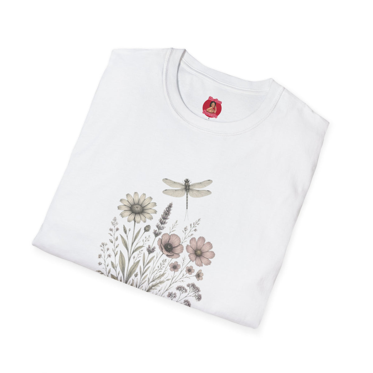 Floral Dragonfly T‑Shirt — 'Chinga La Migra' Script Garden Tee