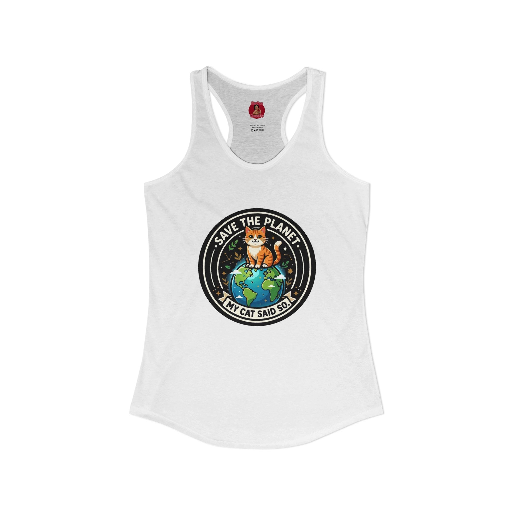 Earth Day Women's Racerback Tank — "Save the Planet, My Cat Says So"