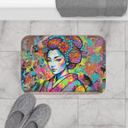 Pop Art Geisha Bath Mat — Colorful Graffiti Japanese-Inspired Bath Rug