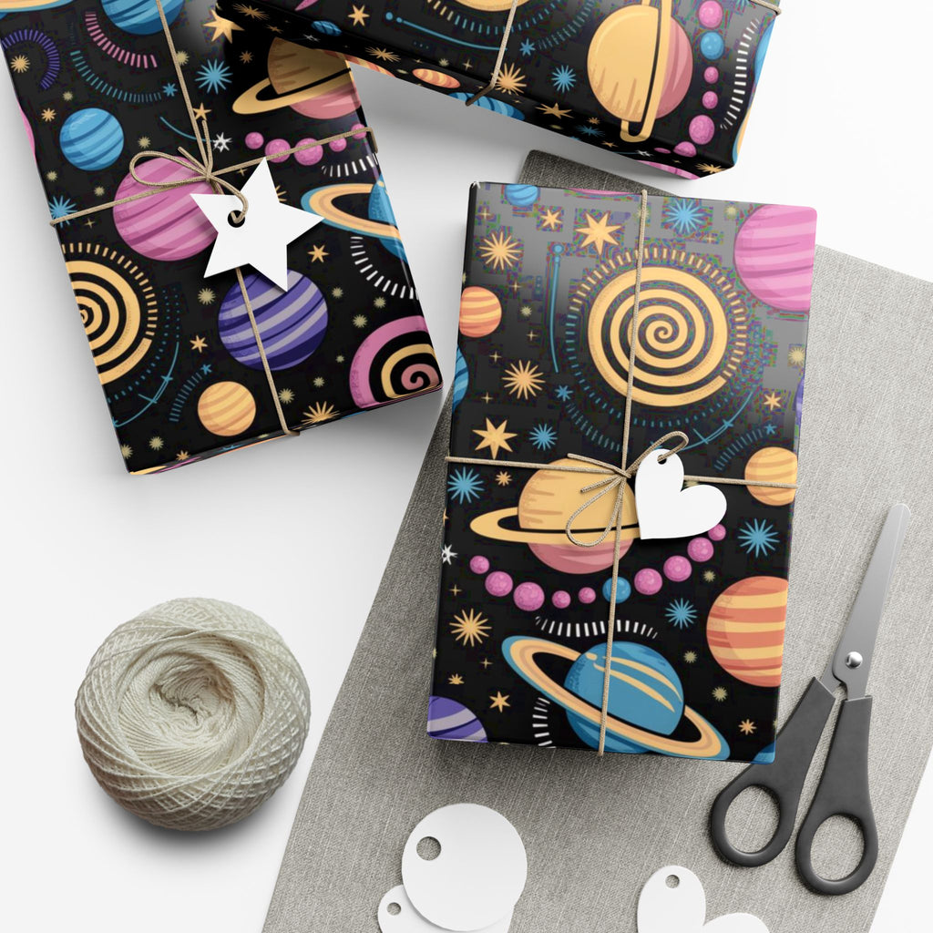 Space Planet Gift Wrap Paper — Colorful Solar System Wrapping Sheets for Kids’ Birthdays & Holidays