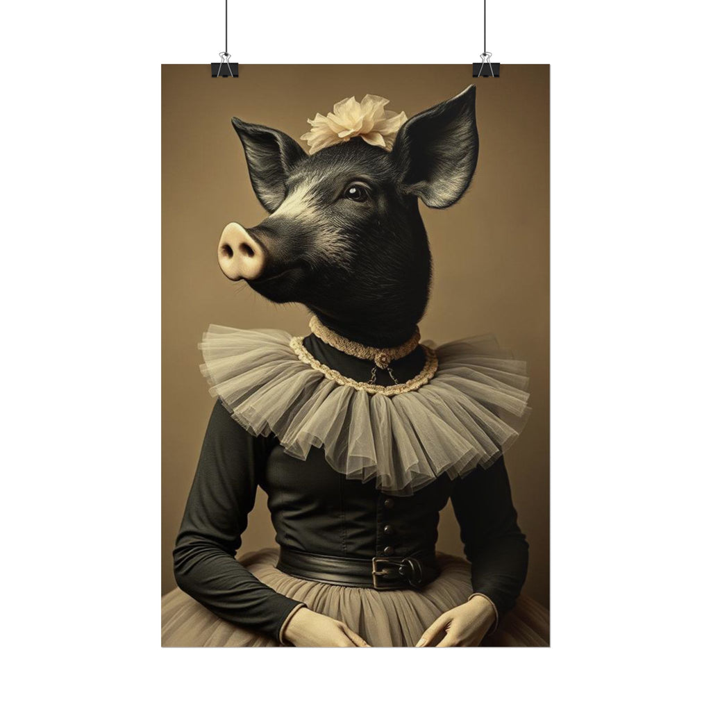 Whimsical Pig Portrait Rolled Poster, Unique Wall Art, Farmhouse Decor, Gift for Animal Lovers, Quirky Home Aesthetic