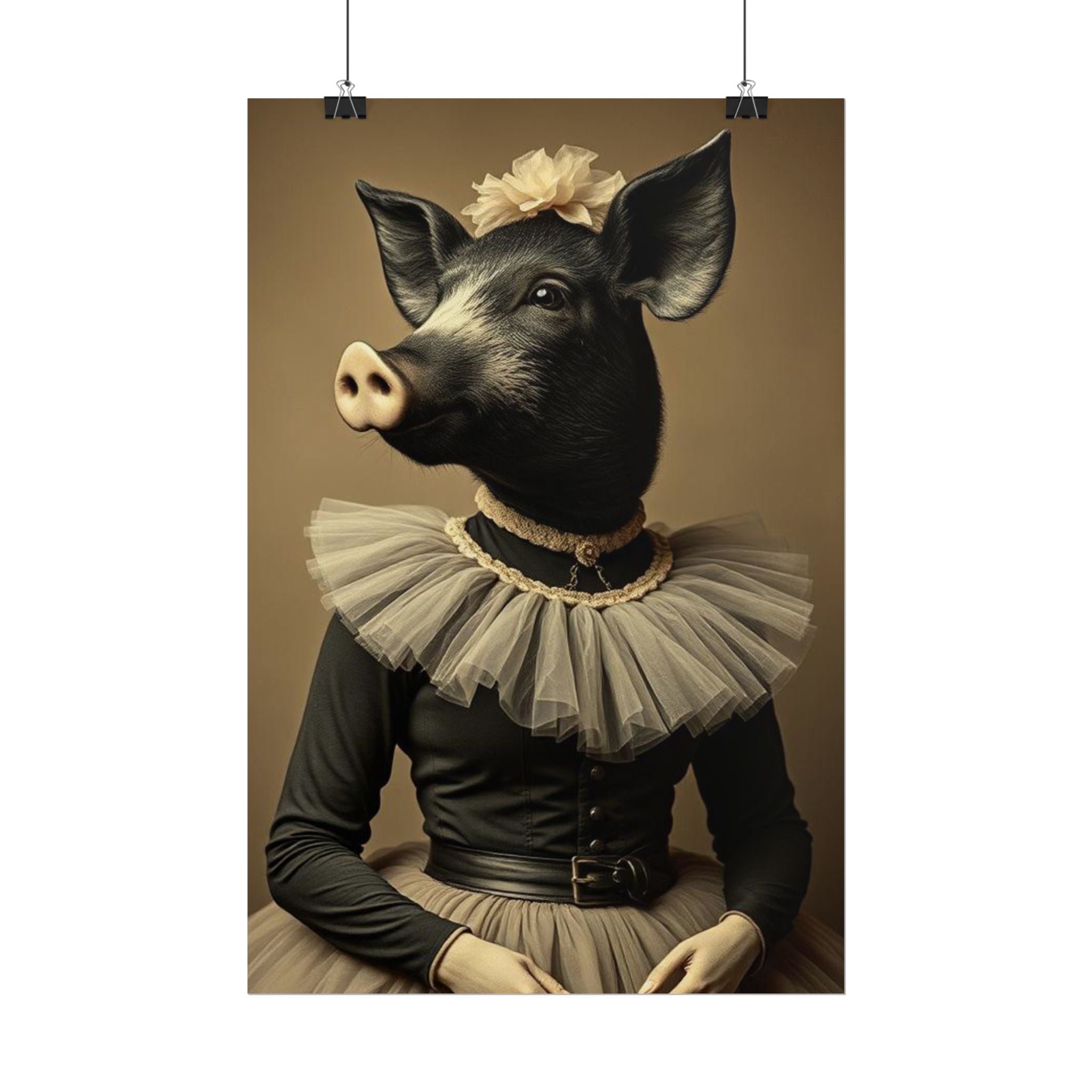 Whimsical Pig Portrait Rolled Poster, Unique Wall Art, Farmhouse Decor, Gift for Animal Lovers, Quirky Home Aesthetic