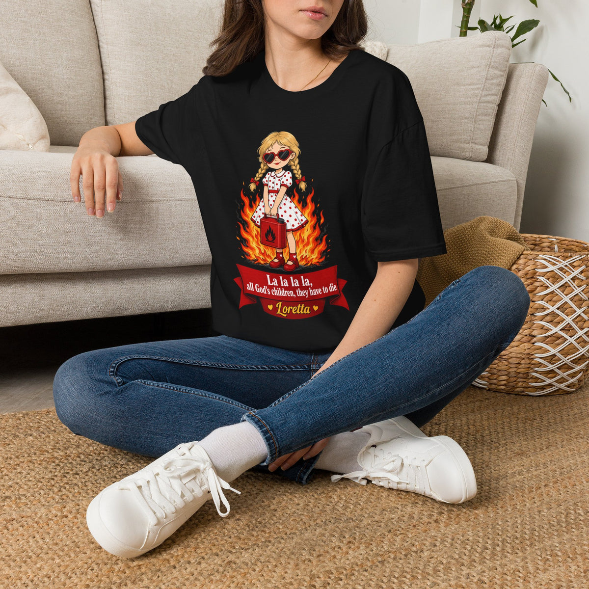 The Curse of Millhaven by Nick Cave and the Bad SeedsLoretta LottiGirl in Flames Graphic T-Shirt  'La la la I’m a little fire' Cute Retro Illustration Tee