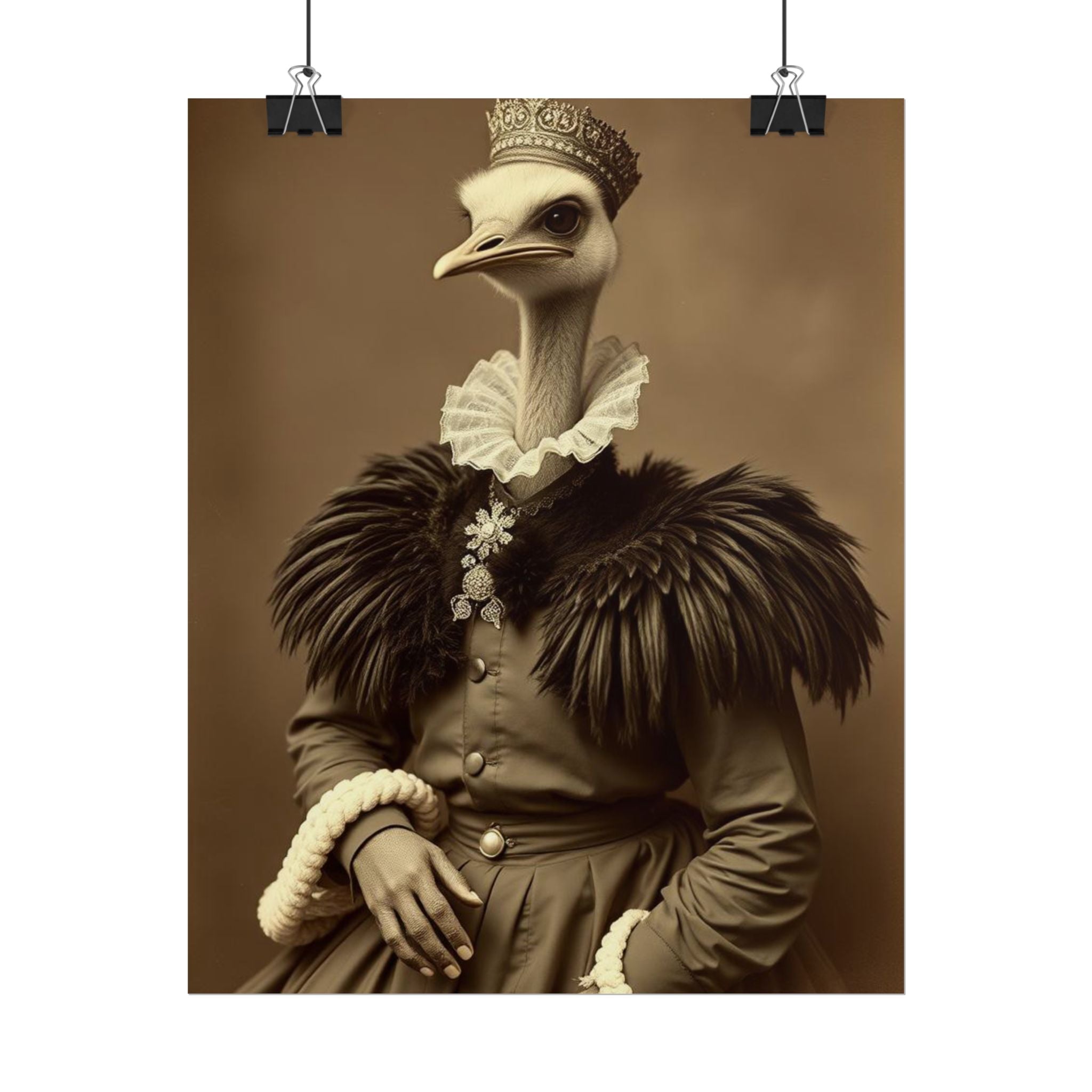 Vintage Animal Art Poster, Quirky Home Decor, Ostrich Portrait, Unique Wall Art, Gift for Animal Lovers, Retro Style Prints