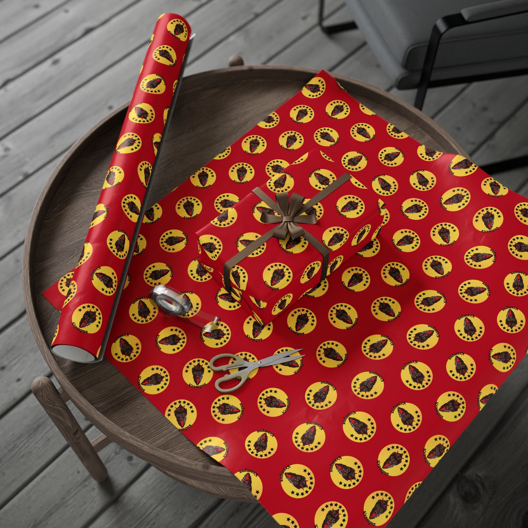 Wrapping Paper - Krampus Yellow Polka Dot Christmas Vintage Design
