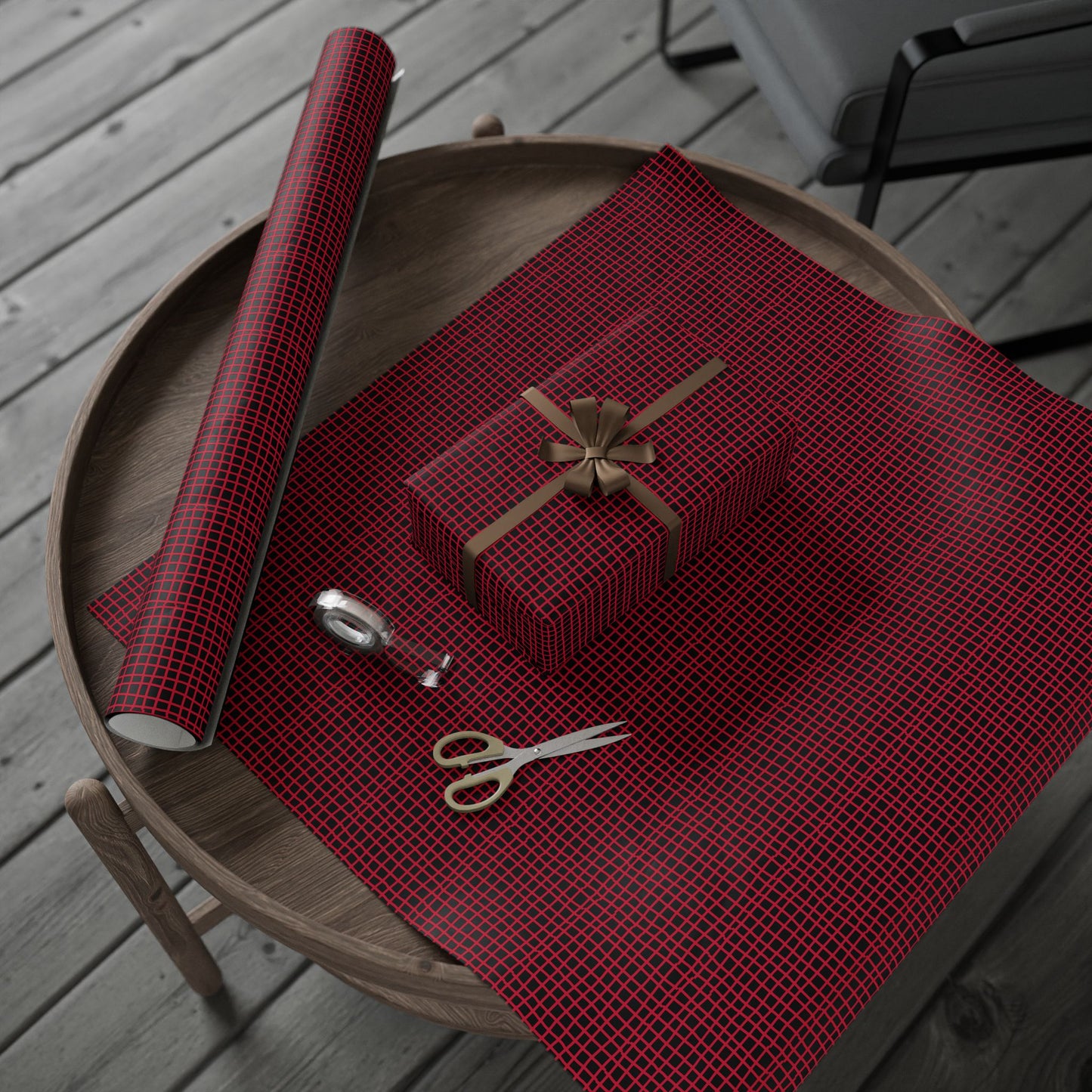 Wrapping Papers - Modern Red Woven Tread Pattern on Black Background