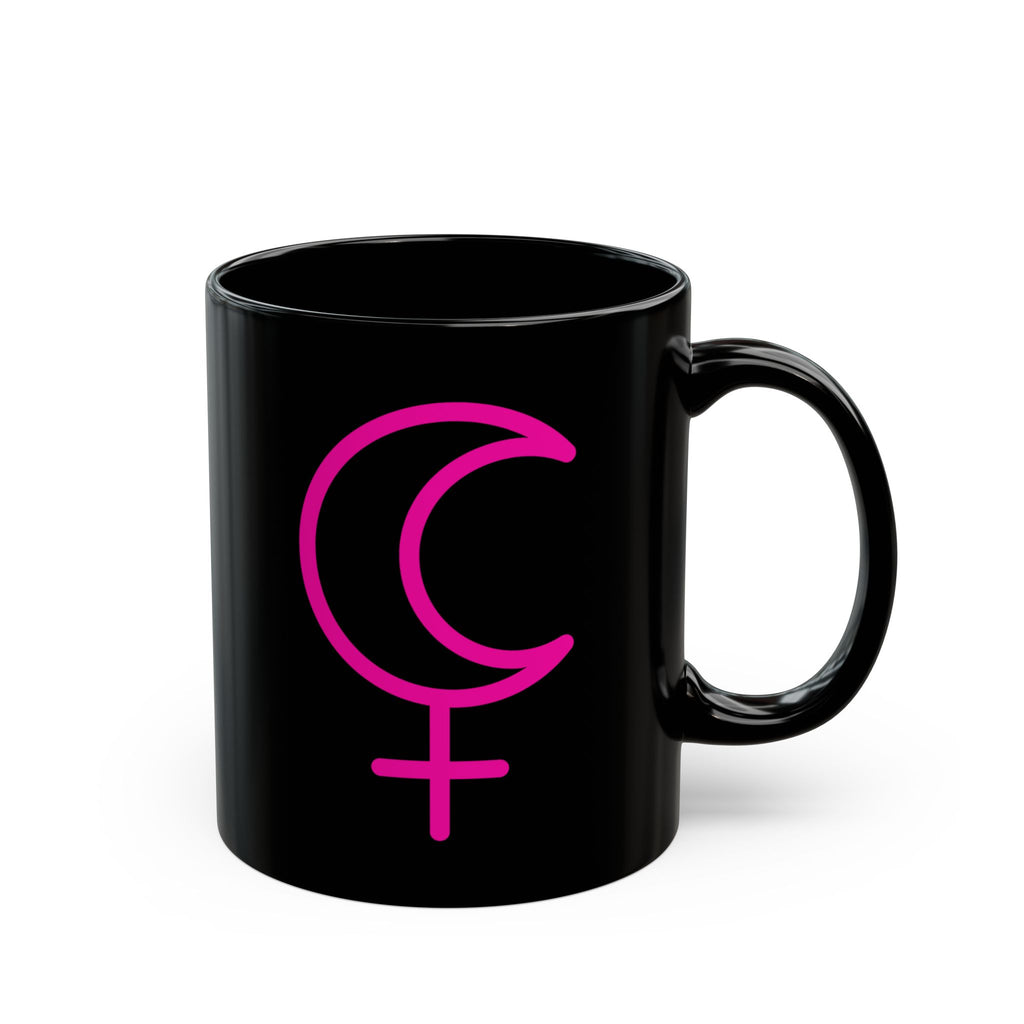 Lilith Symbol Feminist Magic Black Mug — Pink Occult Coffee Cup (11oz/15oz)