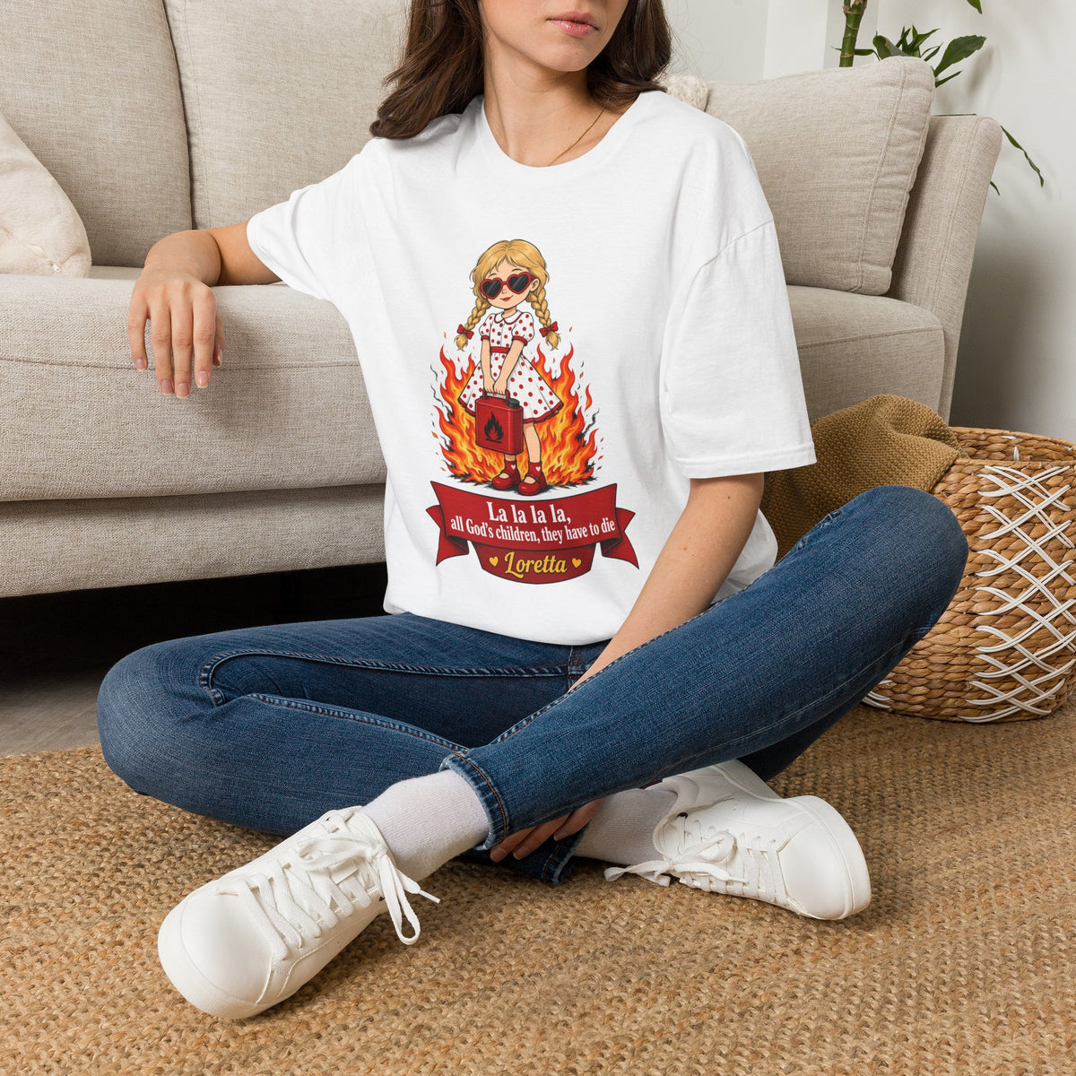 The Curse of Millhaven by Nick Cave and the Bad SeedsLoretta LottiGirl in Flames Graphic T-Shirt  'La la la I’m a little fire' Cute Retro Illustration Tee