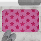 Pink Stardust Sweetheart Bath Mat | Retro Glam Memory Foam | Matching Shower Curtain