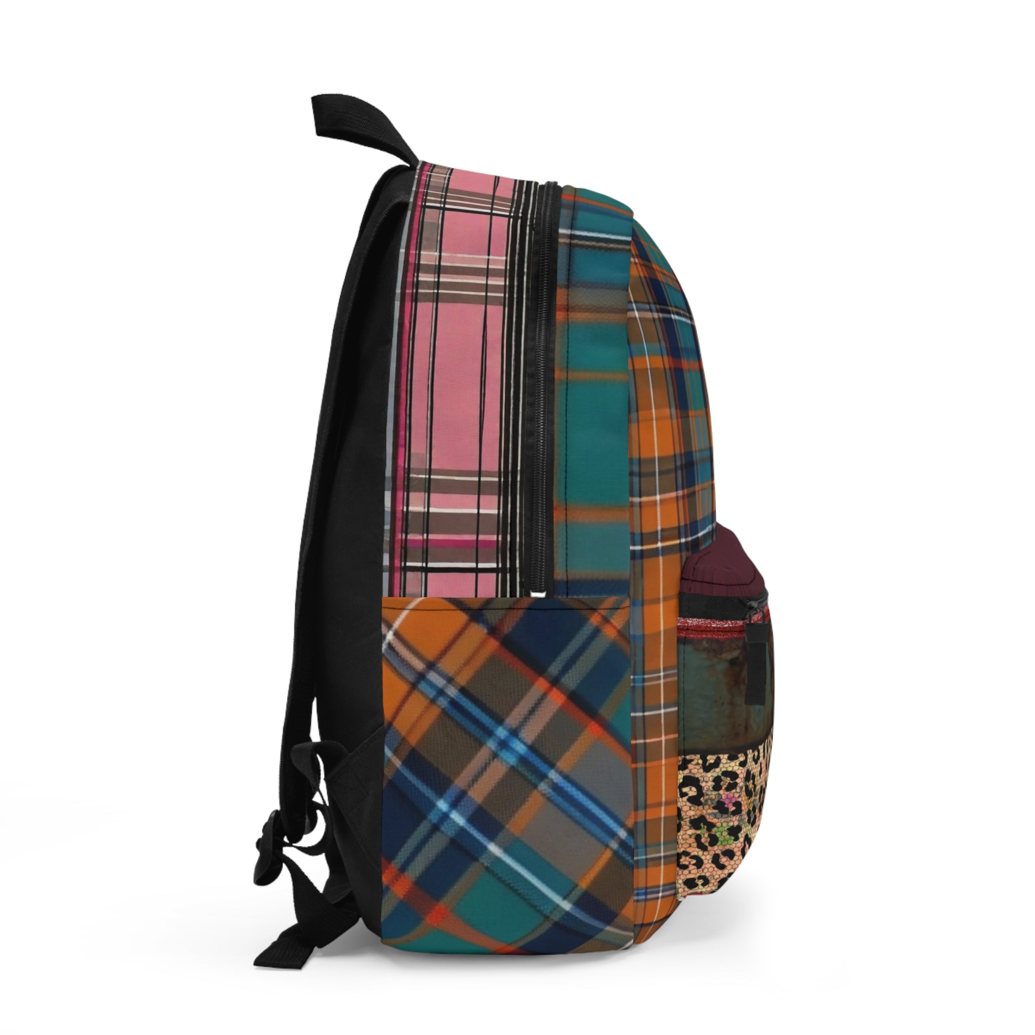 Backpack - Plaid and Leopard Print Design