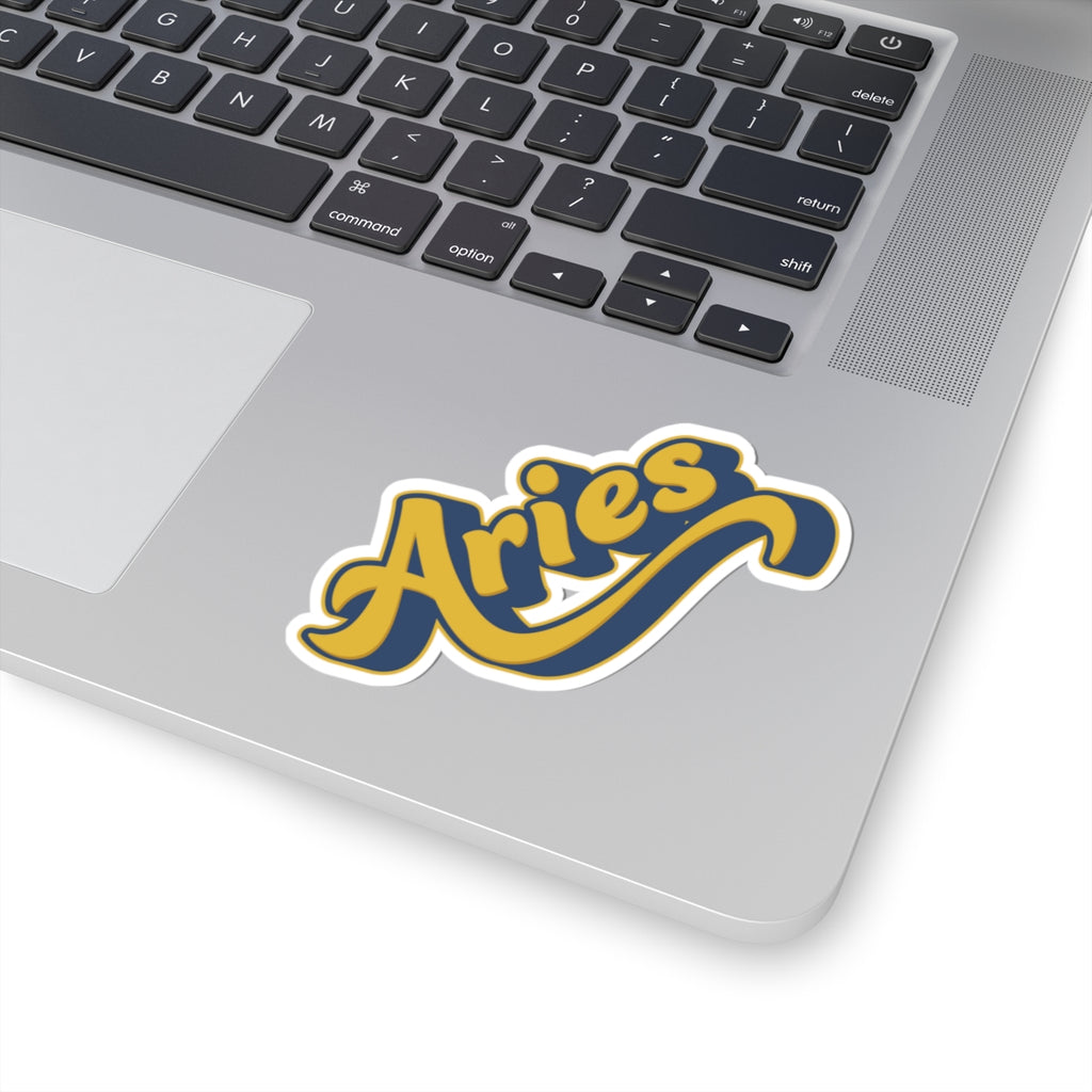 Aries 70s Groovy Zodiac Sticker — Retro Star Sign Kiss-Cut