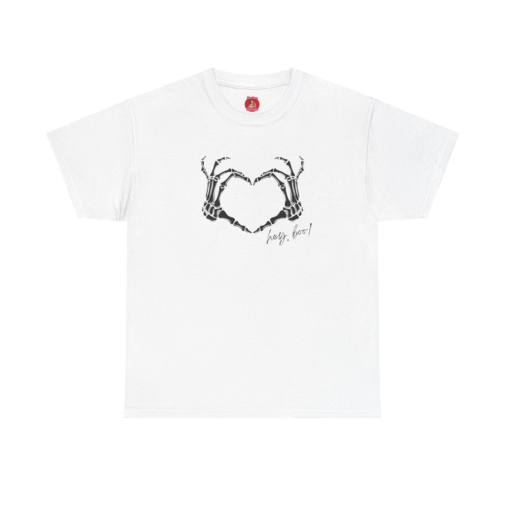 Skeleton Heart Hands Unisex Tee, Halloween Shirt, Gothic Clothing, Spooky Graphic Top, Hey Boo Halloween Costume