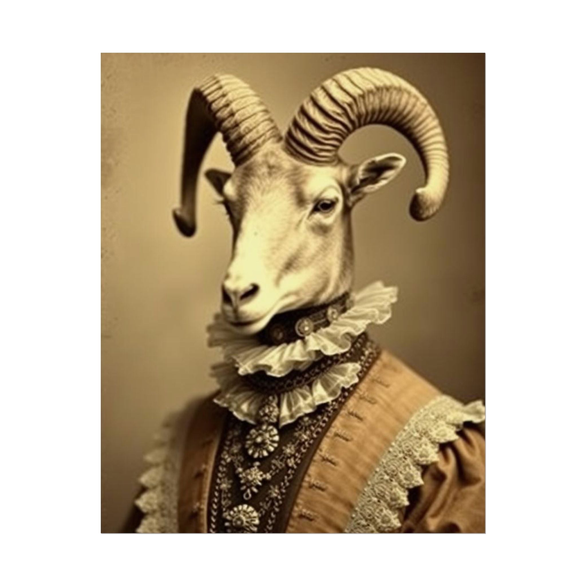 Vintage Ram Portrait Rolled Poster, Unique Wall Art, Animal Decor, Home Aesthetic, Gift for Animal Lovers, Gallery Wall