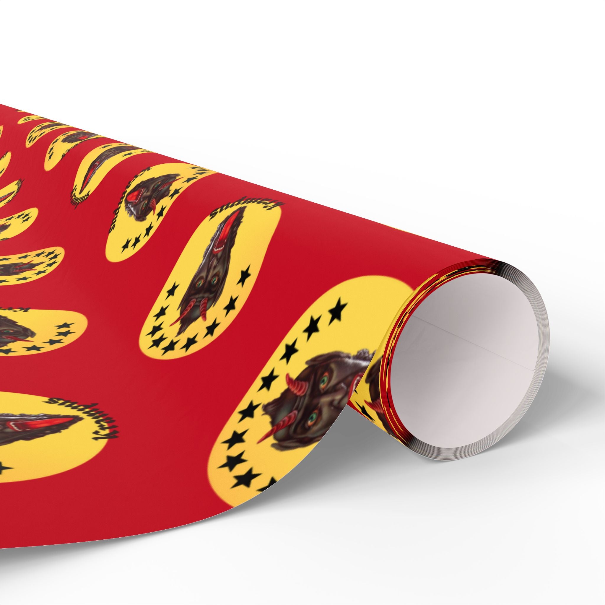 Wrapping Paper - Krampus Yellow Polka Dot Christmas Vintage Design
