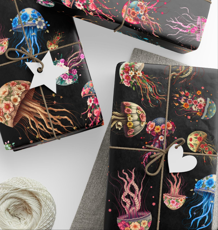 Wrapping Papers - Surreal Floral Jellyfish Design