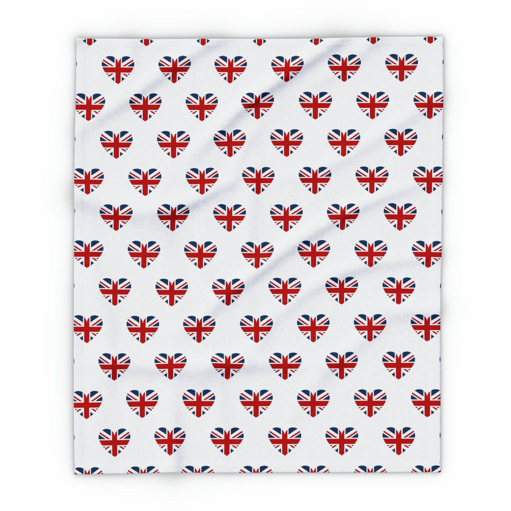 Brit Love Bliss: Heart-Shaped UK Flags Fleece Blanket - Cozy Up in Anglophile Chic!