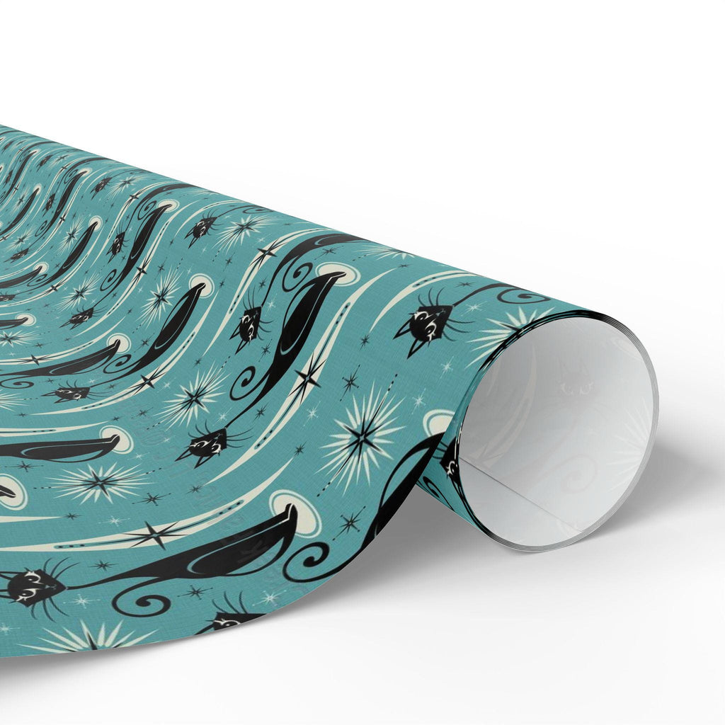 Atomic Kitty Wrapping Paper, Purrfect for Cat lovers, Mid Century Modern Black Cats Retro Style