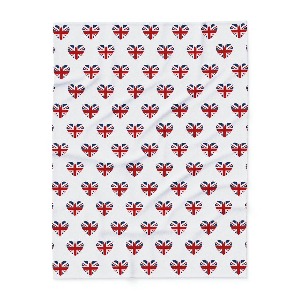 Brit Love Bliss: Heart-Shaped UK Flags Fleece Blanket - Cozy Up in Anglophile Chic!